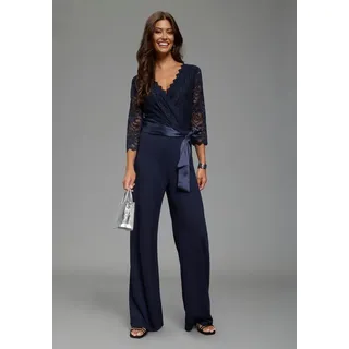 LAURA SCOTT LAURA SCOTT, Jumpsuit mit Spitzenoberteil und Satin-Bindegürtel, blau 38,