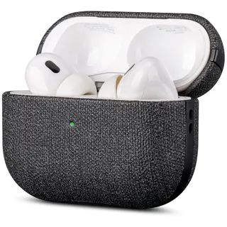 Haobobro [Leinwand-Stil] für AirPods Pro 2 Hülle Case - Premium PU Leder Schutzhülle für AirPod Pro 2 mit Handschlaufe - Handgefertigt AirPods Pro 2. Generation Hülle Canvas Style - Schwarz