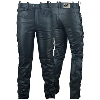 German Wear Lederhose lederjeans bikerjeans Büffelleder seitlich geschnürt Schwarz, Größe:56/2XL - XXL