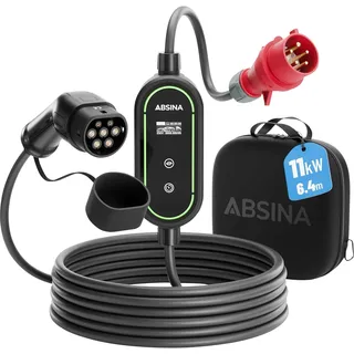 Absina Ladekabel CEE 16A auf Typ 2 mit Einstellbarer Ladeleistung - Mobile Wallbox 11kW 16A 3 phasig IP67 mit 6,4 m