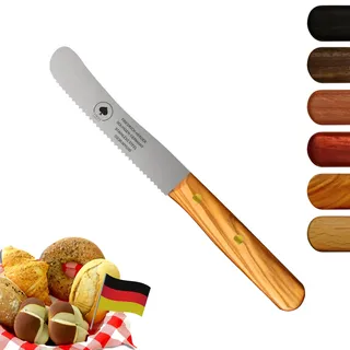 PIKAS - Solingen Messer mit Wellenschliff, Olive Holzgriff, Premium Buckelmesser, Küchenmesser, Frühstücksmesser, rostfrei - Chrom-Stahl, Dünnschliff & Handabzug, Made in Germany