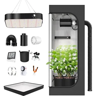 Growzelt Komplettset Anbau Set mit 200W LED Vollspektrum Grow Lampe Dimmbar, 40x40x120cm GrowZelt Kit Komplettes Hydroponics Grow Tent Complete Set(40x40x120cm)