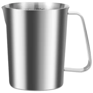 Messbecher Edelstahl 500ml Küchenprofi Messbecher mit Feinskala Griff Rührbecher Edelstahl Ausgießer Anti-Tropf-Design für Küchen Bars Milchtee-Läden Cafés Partyorten (500ml)
