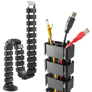 Ricoo Kabelkanal Universal Kabel Management für Schreibtisch Kabelführungssystem Z0101-B Länge 128 cm Flexibel Wirbelsäule Kabelrinnen Leitungskanal Kabelschlauch Kabelführung, Schwarz