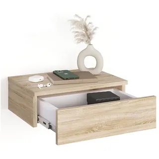 komto Wandregal mit Schublade Sonoma Eiche - Nachttisch Hängend Nachttisch Wandmontage Wandschublade Nachtschrank Hängend | Monaco 46 x 30 x 15 cm