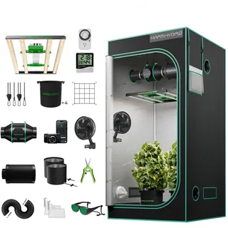 MARS HYDRO Growzelt Komplettset mit FC3000 Samsung LM301H App-Regelung Dimmbarer LED Grow Lampe,100X100X180cm 1680D Hoch Reflektierend Mylar Grow Box Komplettset,4" Intelligente Belüftungssatz