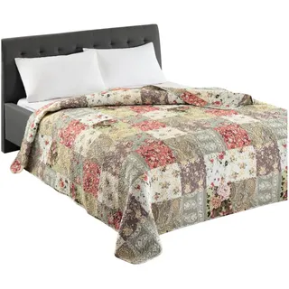 Delindo Lifestyle Tagesdecke Patchwork Biedermeier, Bettüberwurf, weich wattiert und aufwändig gesteppt für Einzel- und Doppelbetten bunt 140 cm x 210 cm