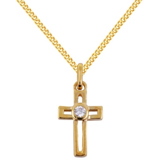 HOPLO Kreuzanhänger Anhänger Kreuz 333 Gold mit Zirkonia Stein 333 8K Gold mit Goldkette, Made in Germany 45 cm