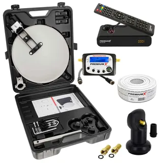 PremiumX Camping SAT Anlage Satellitenschüssel TV Receiver Satelliten-Finder LNB 10m Kabel F-Stecker kompakt im Koffer