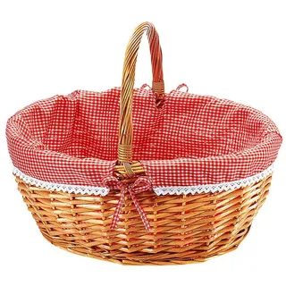 Kobolo Einkaufskorb geflochten Weide mit Textil 45x34x20 cm Rot