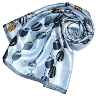 LORENZO CANA Luxus Seidentuch fuer Maedchen aufwändig bedruckt Tuch 100% Seide 90 x 90 cm harmonische Farben Schaltuch, Blaugrau, 90 x 90 cm - 90 x 90 cm