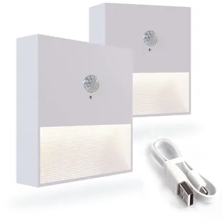 ACMHNC Nachtlicht mit Bewegungsmelder, 2 Stück LED Treppenlicht mit Bewegungsmelder Akku, USB Aufladbar Nachtlicht Batterie für Flur, Treppen, Schlafzimmer,Schrank,3000k Warmweiß