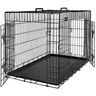 FEANDREA Hundekäfig, Hundebox, zusammenklappbar, transportabel, 2 Türen, 92,5 x 57,5 x 64 cm, schwarz PPD36BK