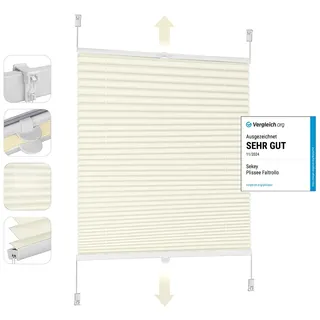 Sekey Plissee Klemmfix ohne Bohren 80x100cm Faltrollo Plisseerollo Jalousie für Tür & Fenster Blickdicht Sichtschutz Sonnenschutz Fertifplissee Rollo 80 cm breit Beige