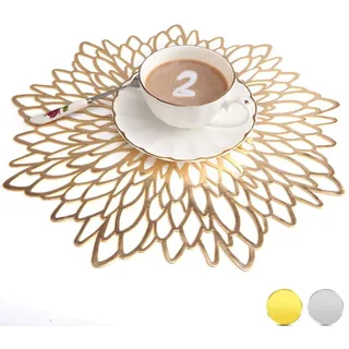 MANGATA Platzsets Gold Rund, runde Vinyl Tischsets für Weihnachten, Hochzeit, Abendessen, Partys, Restaurant, Hotel, 38cm, PVC, goldene, 2er Set