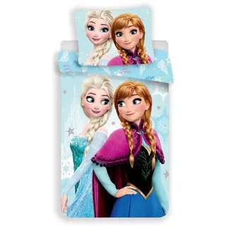 Jerry Fabrics Disney Frozen Bettwäsche Eiskönigin Anna ELSA Kopfkissen Bettdecke für 135/140x200 blau