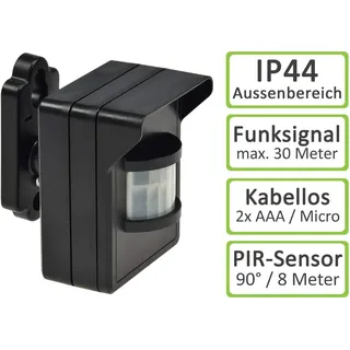 ChiliTec Funk Bewegungsmelder IP44 für Aussen Pilota Casa 90° 8m Reichweite LED Geeignet FunkSignal bis 30 Meter Schwarz