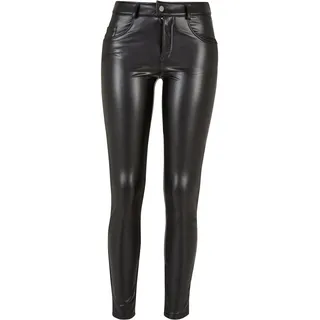 URBAN CLASSICS Ladies Mid Waist Synthetic Leather Pants in schwarz 32