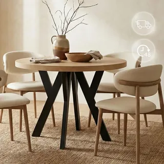 dekori.interiors Runder Ausziehbarer Tisch Ø 90/140 cm Eiche Craft Golden/Schwarz