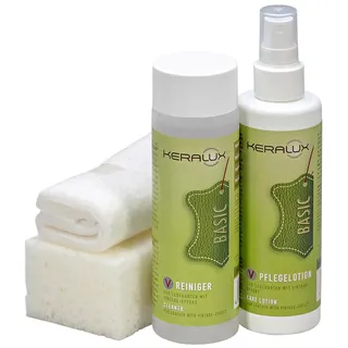 KERALUX Lederpflege Set V für Leder mit Vintage Effekt. 200 ml Reiniger, 200 ml Pflegelotion für Vintage Leder und Zubehör