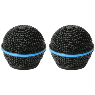 RK323G Schwarzes Ersatzgitter für Shure Shure Beta 58A Gesangsmikrofon, mit Mikrofon-Windschutzscheibe, blaues Band, Schwarz, 2 Stück