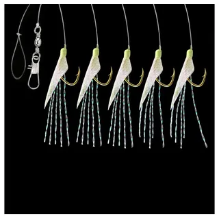 Jenzi DEGA Heringsvorfach mit echter Fischhaut, DREI Farben, mit fünf Haken mit unterschiedlicher Größe, Lieferung auf praktischem Eva-Board (weiß)