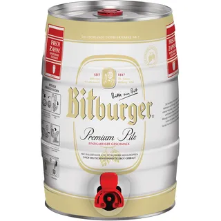 BITBURGER® Premium Pils | Partyfass mit Zapfhahn (1x 5l) | Hopfenbetonter Pilsgenuss | Aus Besten Hopfensorten | Nach Deutschem Reinheitsgebot Gebraut
