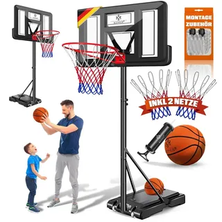 Kesser KESSER® Basketballkorb Set höhenverstellbar 160-210cm Mobiler Basketballständer mit Rollen, Backboard, Basketball, Pumpe & 2 Netzen - Indoor & Outdoor Basketballanlage für Kinder & Erwachsene