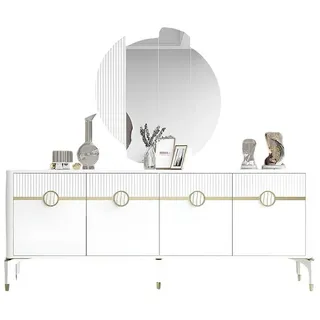 JV moebel Anrichte mit Spiegel Schrank Holzcshrank Holz Sideboard Weiß Moderne | weiß | 45 cm X 80 cm X 200 cm