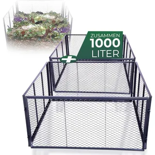 Novatool + 2x Komposter 2x Garten-Komposter Metall 100x100x100 cm, mit erweiterbarem Stecksytem, pulverbeschichteter M (1000 l)