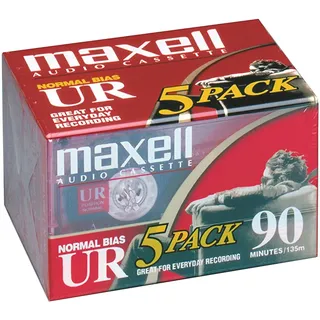 Maxell 108562 UR-90 5PK Audiokassetten mit normalem Bias, 90 min 5er Set