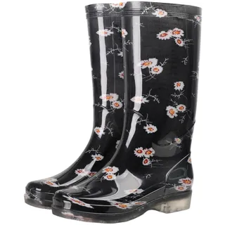 ENEN Gummistiefel Damen Herren 36-41, regenstiefel Halbhoch Wasserdicht Gummistiefel Unisex Erwachsene Rutschfesten für Winter, Outdoor, Garten, Wandern (329 Schwarze Blume,38) - 38 EU