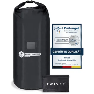 TWIVEE - 2 in 1 Rucksack Schutzhülle und Regenschutz - Flight Cover für Backpack - Flugzeug - Überzug in Flexibler Größe - 60 bis 110 Liter Volumen einstellbar (Schwarz Premium)