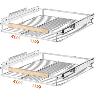 SANNO Ausziehbarer Schrank-Organizer, Küchenregal unter der Spüle, erweiterbare Schubladenregale mit ausziehbaren Stahl-Metall-Schrankschubladen zum Herausschieben, Chrom-Finish, erweiterbar 31 - 46,7