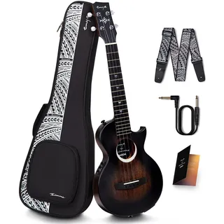 Enya Tenor Ukulele Elektrisch Set - 26 Zoll Schwarz Mahagoni Ukulele mit AcousticPlus Tonabnehmer und Tasche Gurt Taimane Moon Signatur für Kinder Erwachsen Anfänger Heim Schule Reise Camping konzert