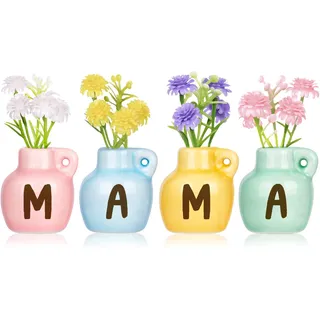 Muttertagsgeschenke für Mama, 4 Stück Mini Vase Magnets - Mama Geschenk, 3D Keramik Kühlschrankmagnete mit Buchstaben Mama, für Kühlschrankzubehör, Küche & Büro, Muttergeschenk