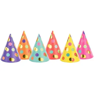 Partydeco Hütchen Dots Mix 16cm 6 Stk. Geburtstagsfeier Geburtstagshüte Happy Birthday Party Dekoration