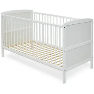 Kids Collective Babybett Kinderbett 70x140 cm umbaubares Gitterbett höhenverstellbar, herausnehmbare Sprossen optional mit Matratze, weiss Vollholz Kiefer weiß