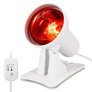 Rotlichtlampe Wärmelampe, 150W Infrarotlampe, Rotlichtlampe Therapie, Rotlicht Infrarot Lampe mit 4 Wärmestufen und 3 Zeitoptionen, Winkel Einstellbar für Entspannende Muskelermüdung