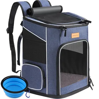 Morpilot Katzenrucksack, Hunderucksack für Katzen und Hunde Welpen, Atmungsaktive und Faltbare Haustier Rucksack mit Transparentes Fenster und Anti-offener Reißverschluss