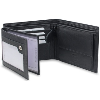 Fomax FOMAX® Herren Geldbörse aus echtem Leder mit RFID Schutz, Querformat Portemonnaie für Männer, Schwarz