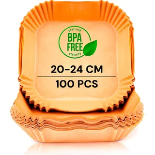 edihome edihome, Backpapier für Heißluftfritteuse, fur Air Fryer, 100 Stück, 20-24 cm, BPA Free, Zubehör Heissluftfritteuse, Einweg, für Backofen, 5 bis 8 Liter (Quadratisch, 20-24 cm)