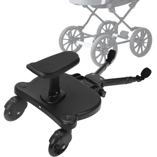 Hebitod Buggy Board mit Sitz,Kiddy Board mit Sitz, Board für alle Kinderwagen,Trittbrett Mitfahrbrett 360°Zweirad Design, Kinderwagen Trittbrett von 25kg(Schwarz)