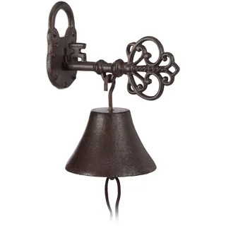 Relaxdays Türglocke aus Gusseisen, Schlüssel und Schloss, Nostalgiecharme, für Haus und Garten, Landhausstil, rostbraun, 1 Stück, Braun
