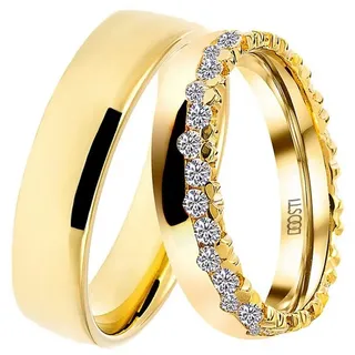 DOOSTI Trauring »Schmuck Geschenk Silber 925 Trauring Ehering Partnerring LIEBE« wahlweise mit oder ohne Zirkonia, 88445930-62 gelbgoldfarben mit Zirkonia