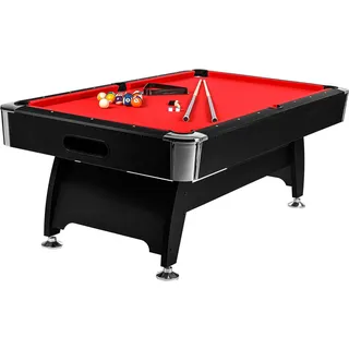 GAMES PLANET 8 ft Billardtisch Premium“ + Zubehör, 9 Farbvarianten, 244x132x82 cm (LxBxH), schwarzes Dekor, rotes Tuch