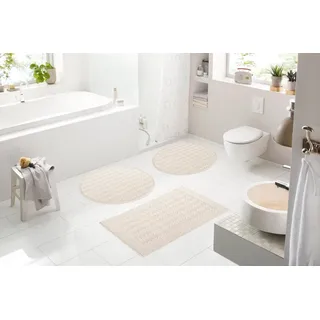 Kleine Wolke Badematte Nevada, Höhe 5 mm, beidseitig nutzbar, fußbodenheizungsgeeignet, Baumwolle, rund, Badteppich, Uni-Farben, rechteckig & rund erhältlich beige rund | Ø 80 cm x 5 mm