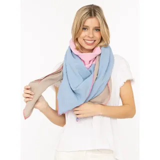 Zwillingsherz Dreieckstuch ZWILLINGSHERZ "Viereck "Blockstreifen", Damen, blau beige, Web, Baumwolle, mehrfarbig, Modetücher, farbenfroh, Colour Block, angenehmes Tragegefühl