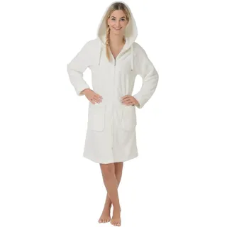 Damen Bademantel Saunamantel mit Reißverschluss wewofashion 6601 Cream (M)