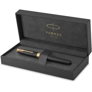 Parker Sonnet Füller | Matt-Schwarze Lackierung mit Goldzierteilen | Füllfederhalter mit mittlerer Feder | Geschenkbox
